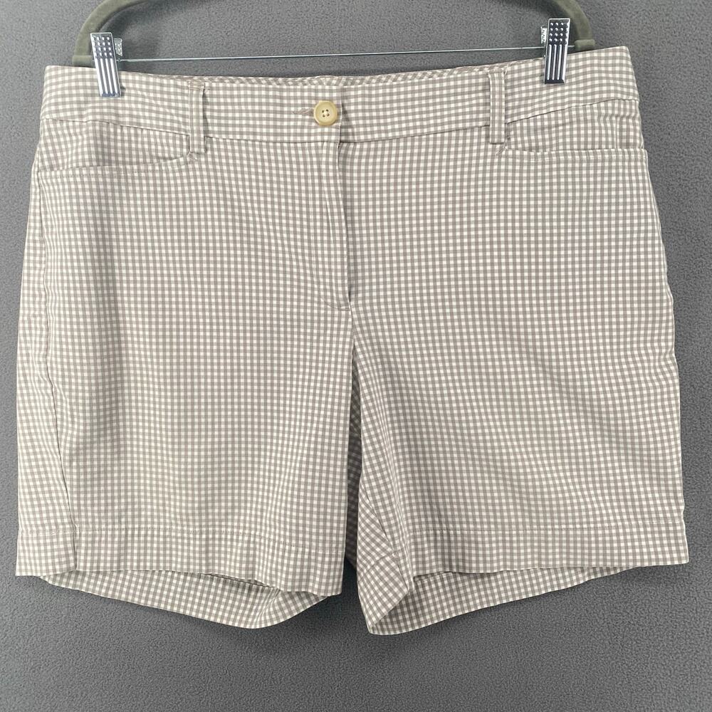Lands End Shorts Womens 16 Tan Gingham Print Casual Stretch Pockets